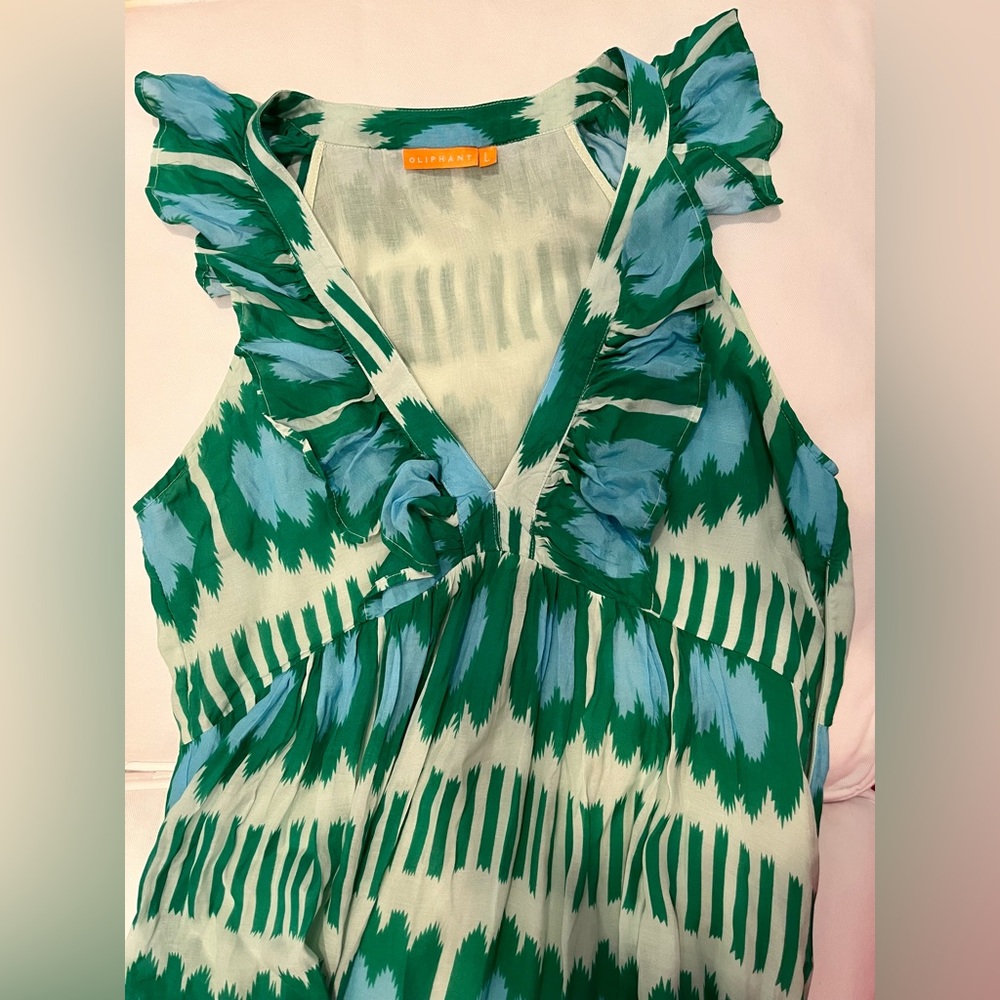 Oliphant Ikat Ruffle V Neck Maxi